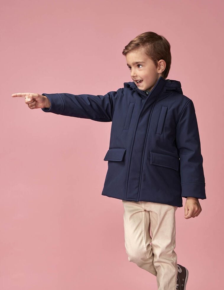 Manteau technique à capuche bleu
