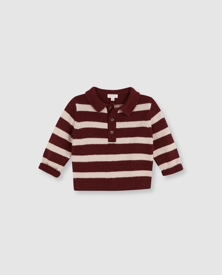 Pull rouge style polo &agrave; rayures b&eacute;b&eacute;