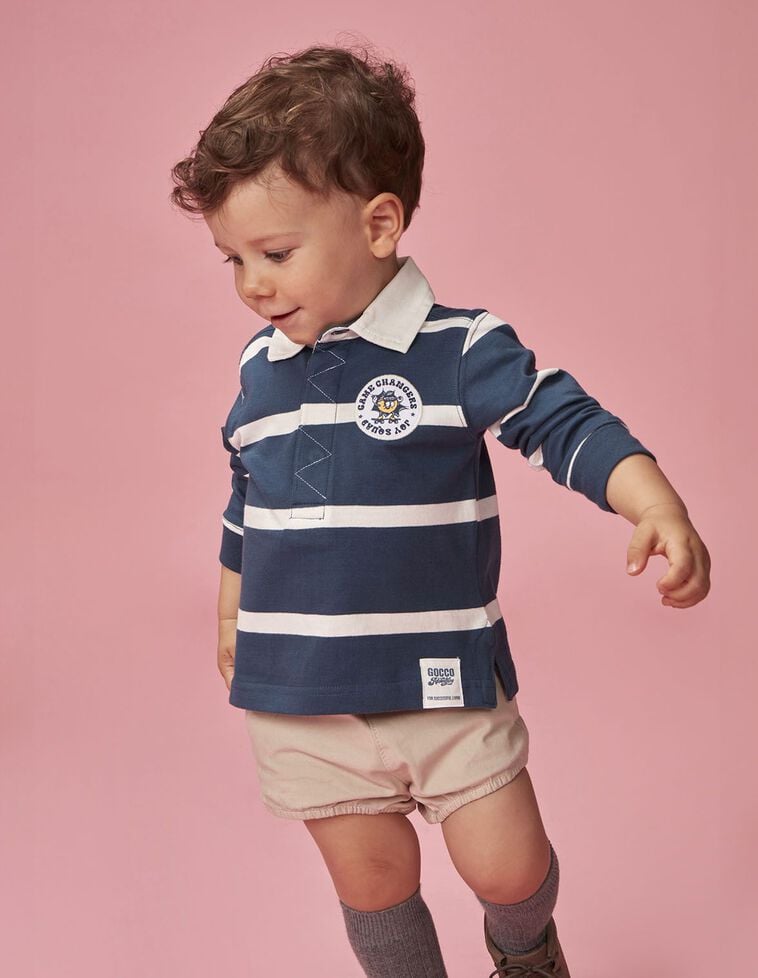 Polo rayé avec patch graphique bleu