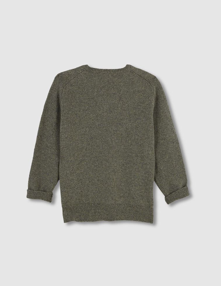 Khakifarbener Pullover mit V-Ausschnitt