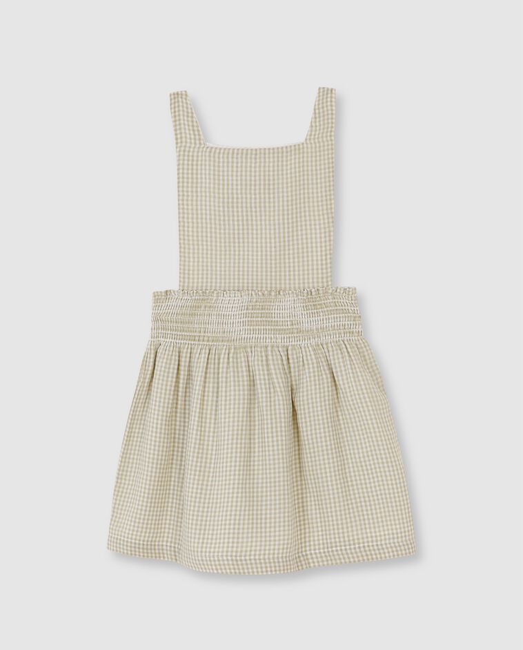 Robe chasuble &agrave; carreaux vichy blanche