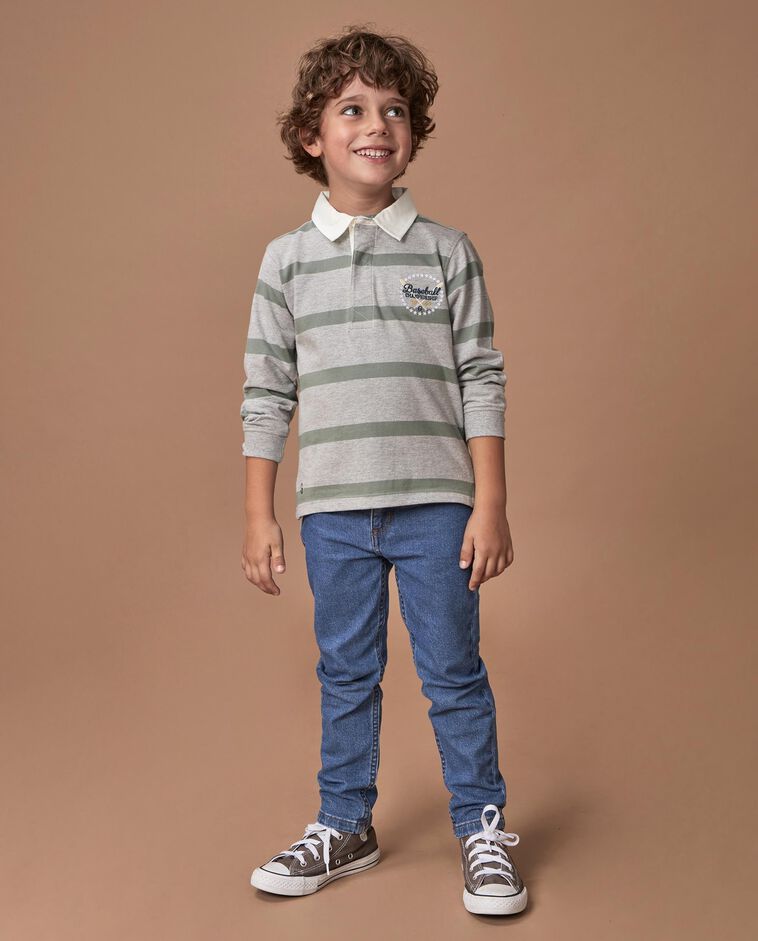 Grau gestreiftes Poloshirt mit Stickerei Jungen