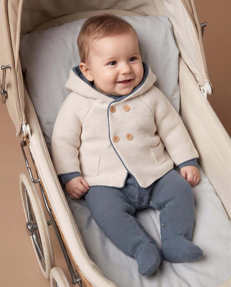 Manteau vert en maille textur&eacute;e r&eacute;versible nouveau-n&eacute;