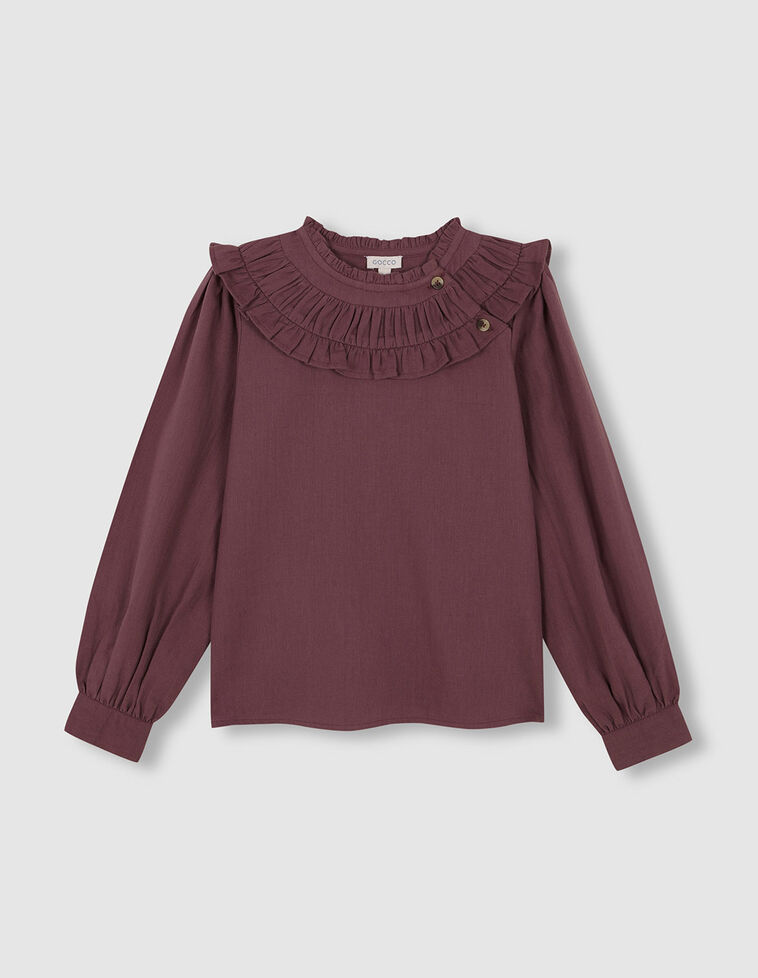 Camicia con colletto a volant viola