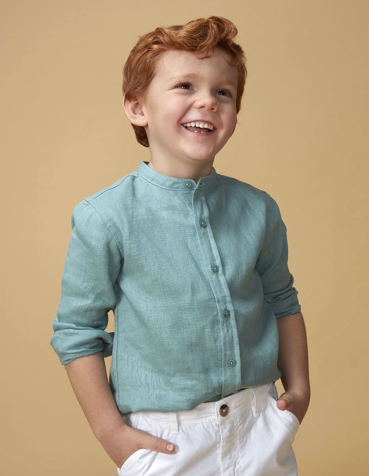 Camicia colletto alla coreana verde da bambino Gocco