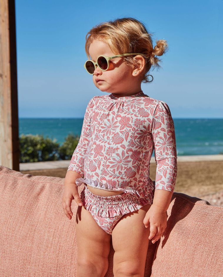 Maillot de bain imprim&eacute; fleurs indiennes beige clair
