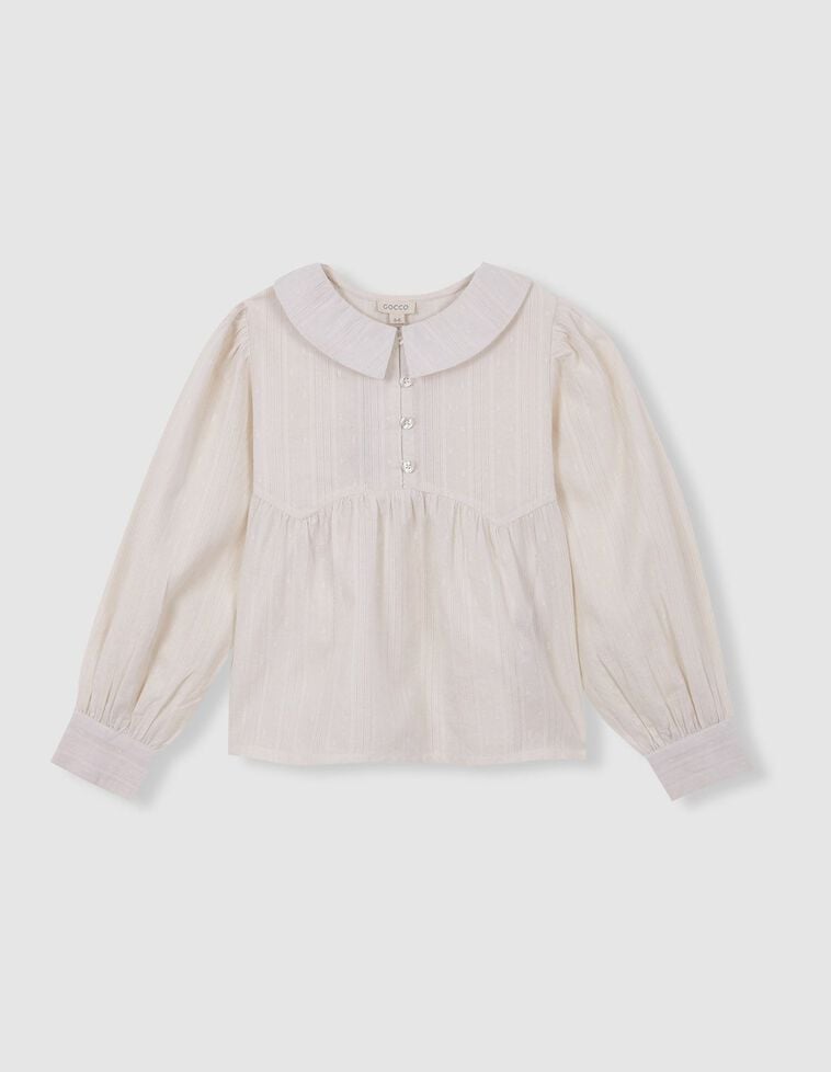 Blusa de manga comprida especial com folhos e botões à frente branca