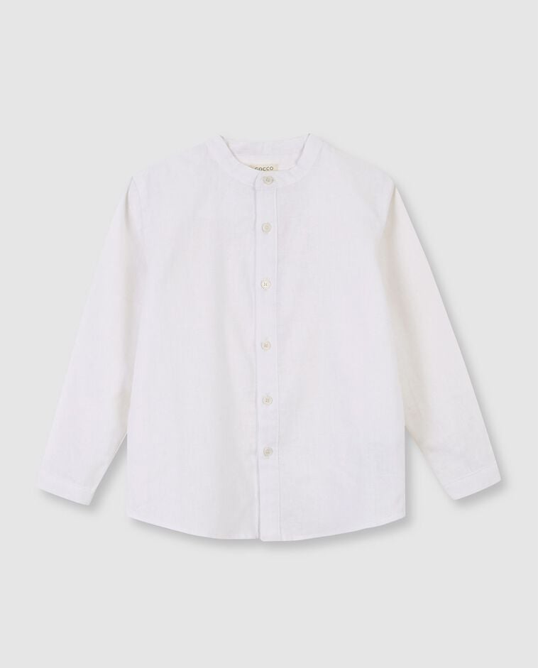 Chemise en lin unie col mao blanche