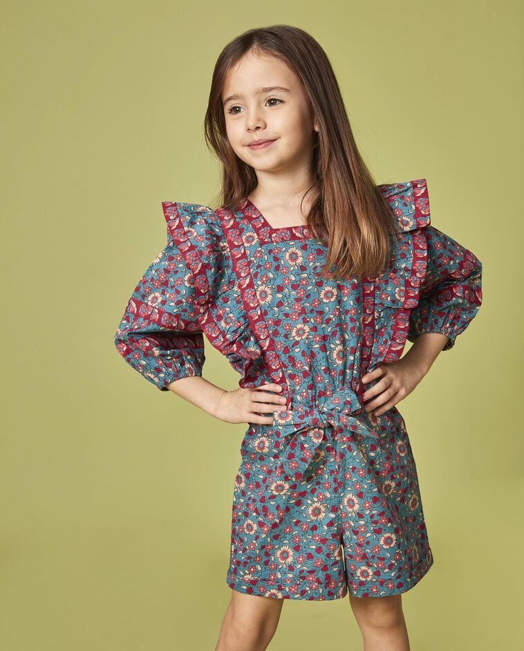 Macac&atilde;o estampado com vivos a contraste azul