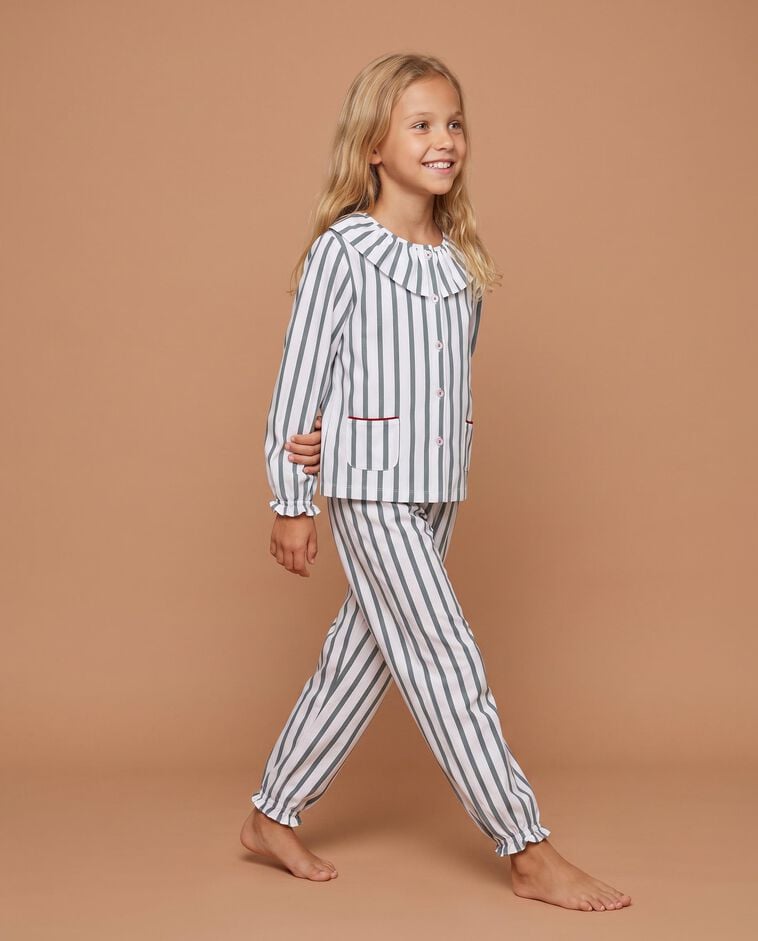Pyjama vert &agrave; rayures avec volants fille