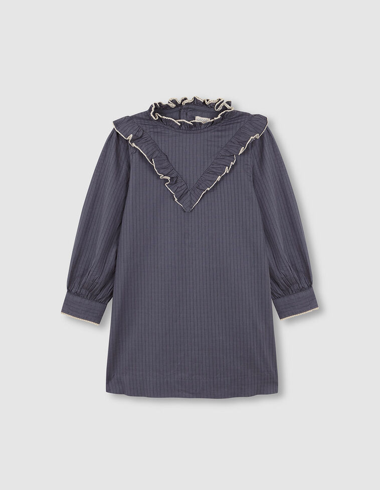 Robe bleue avec volant et col montant Robe bleue avec volant et col montant