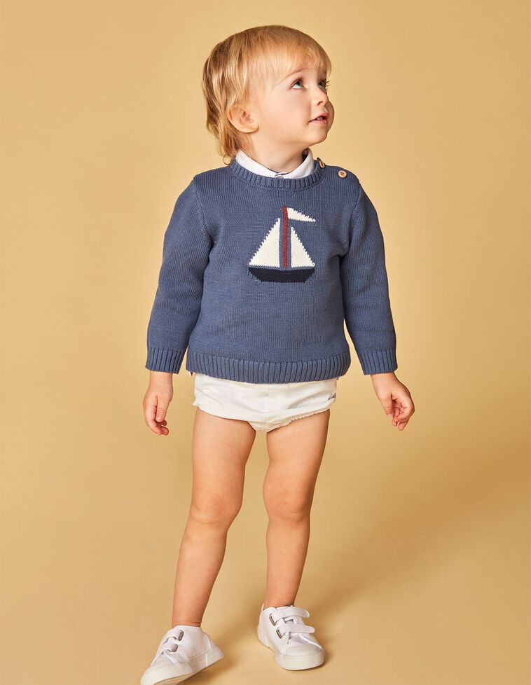 Maglione con intarsio color blu medio 