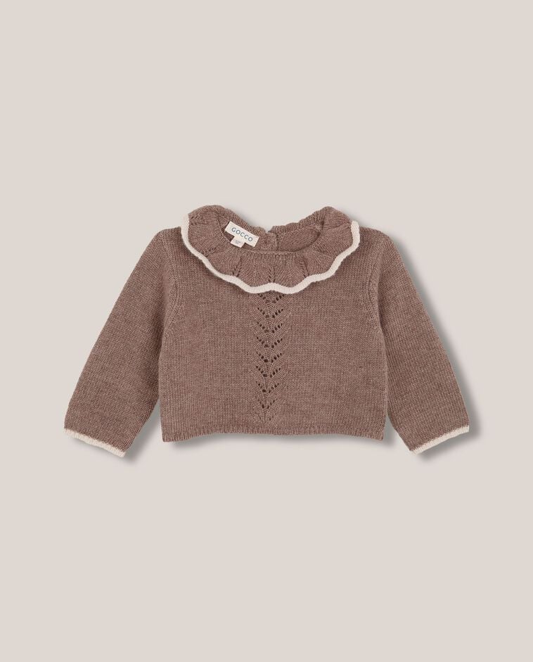 Pull marron &agrave; rayures contrast&eacute;es nouveau-n&eacute;