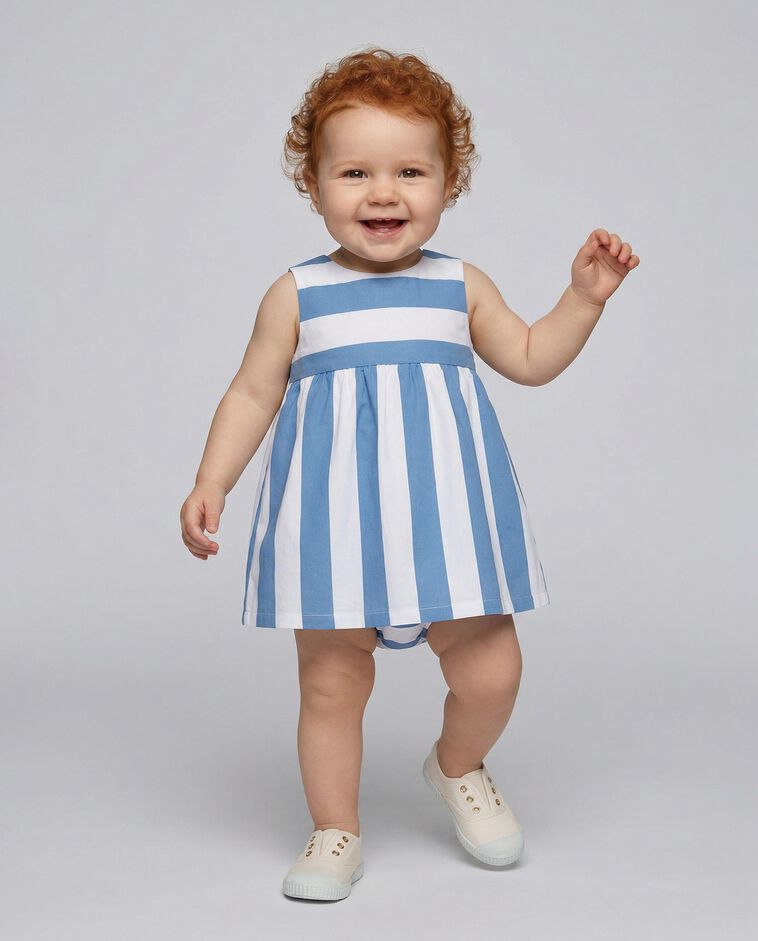 Robe en maille &agrave; rayures bleu clair