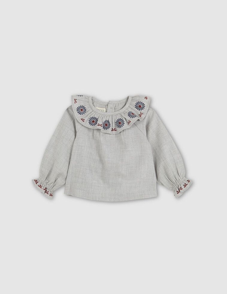 Camicia viyella colletto a balze ricamato