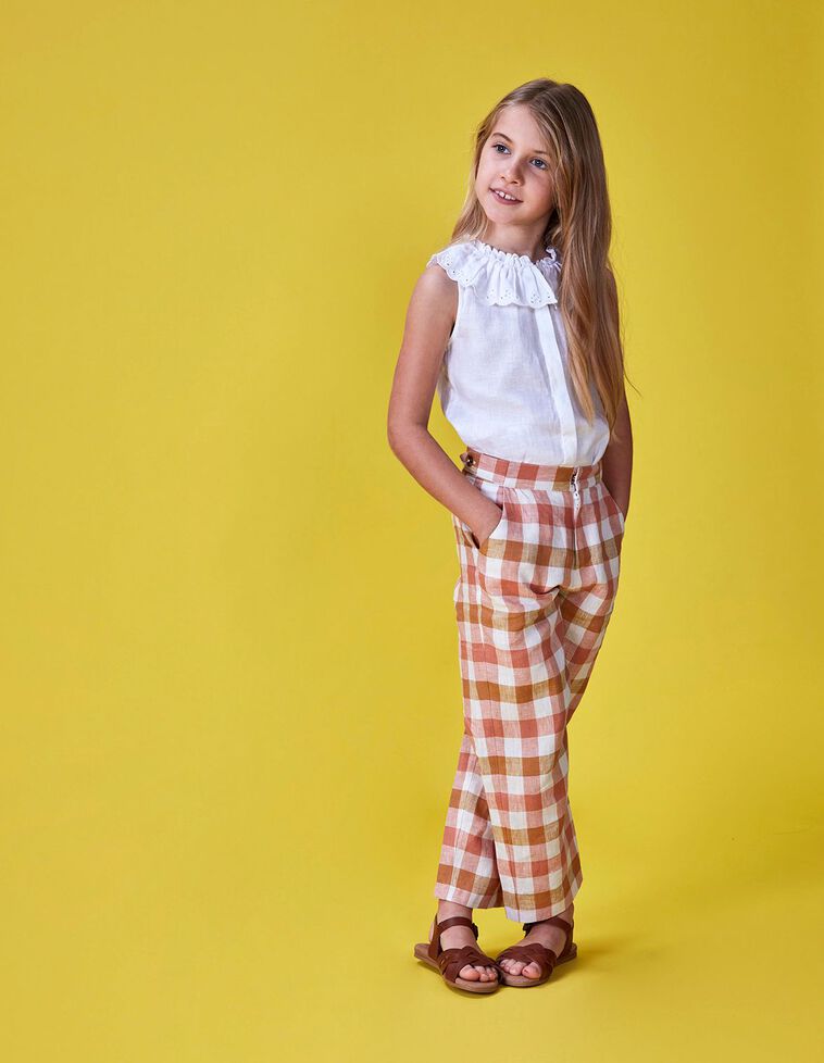 Pantalone lungo a quadretti vichy color mattone