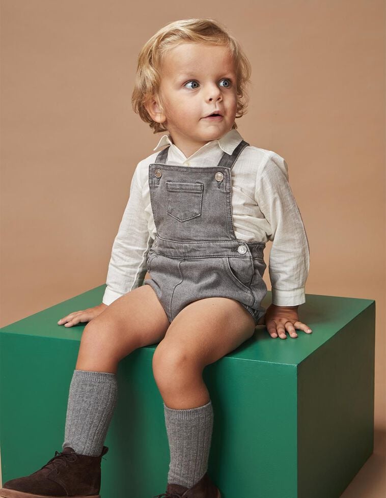 Salopette courte en jean gris