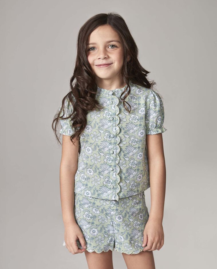 Blouse &agrave; fleurs verte