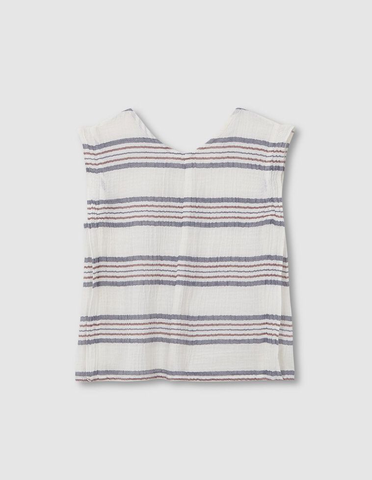 Blusa em chiffon com riscas nas cores azul e beringela