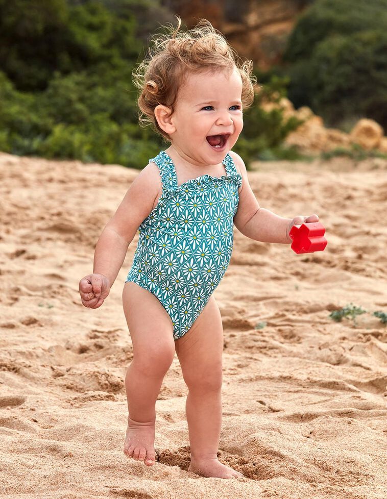 Maillot de bain bleu clair imprimé fleur géométrique