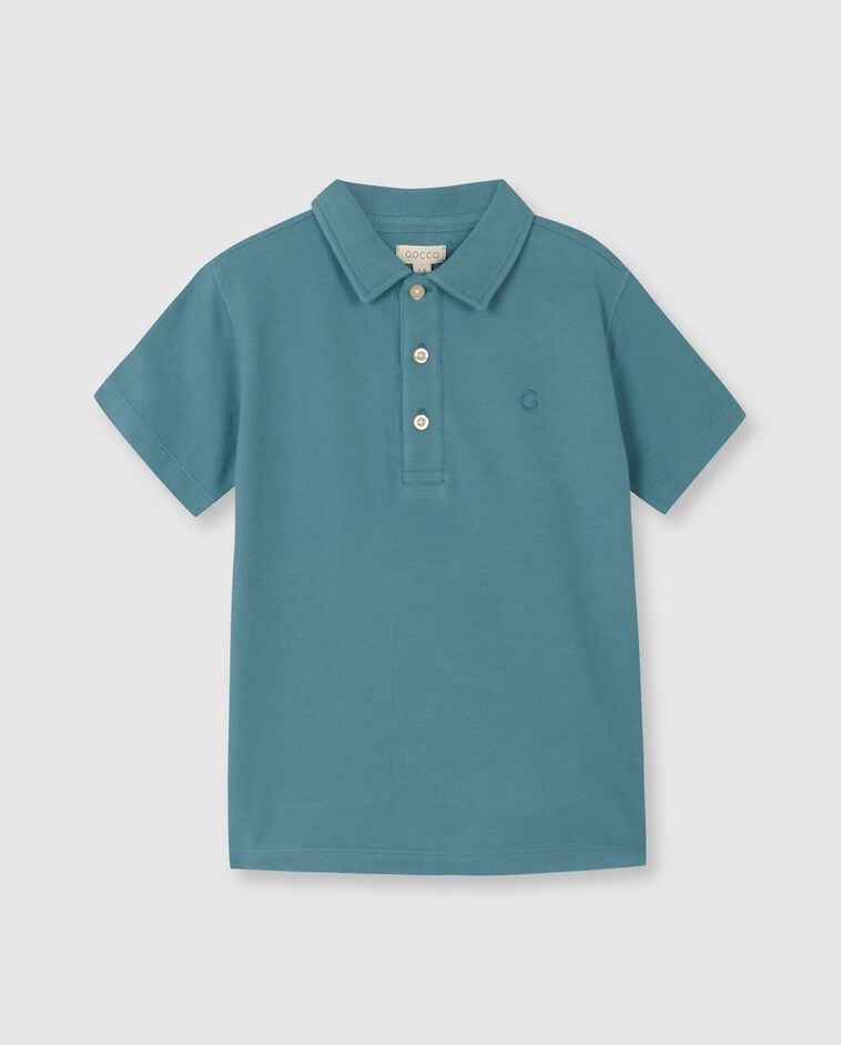 Polo basique en piqu&eacute; bleu