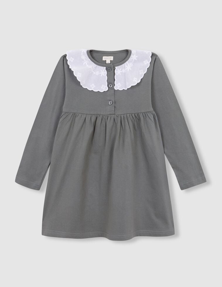Robe polo unie à col floral vert foncé