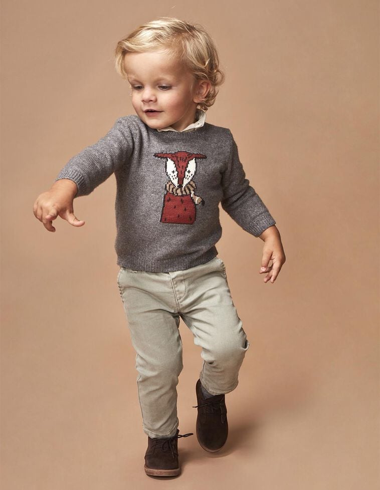 Pull motif renard gris Pull motif renard gris