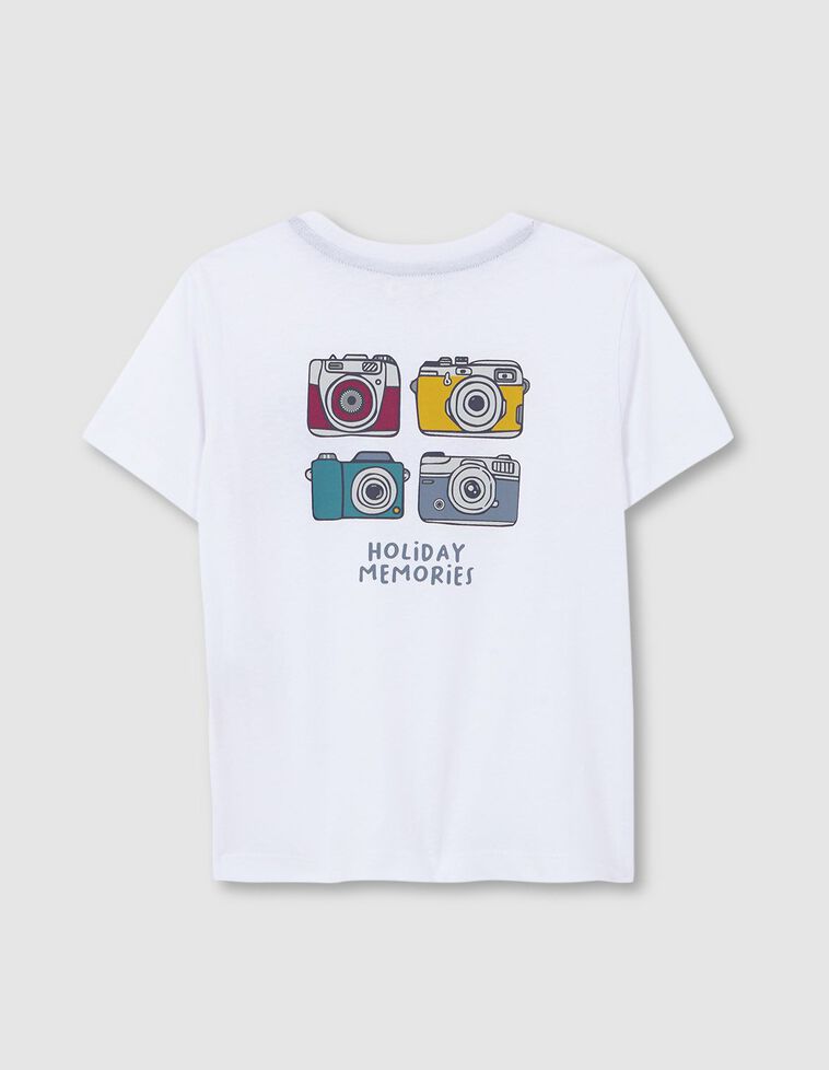 T-shirt com estampado de máquinas fotográficas  branca 
