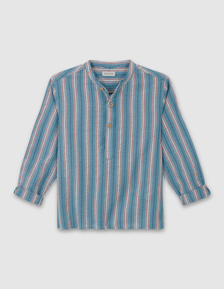 Camisa em tecido dobby com padrão de riscas  verde turquesa 