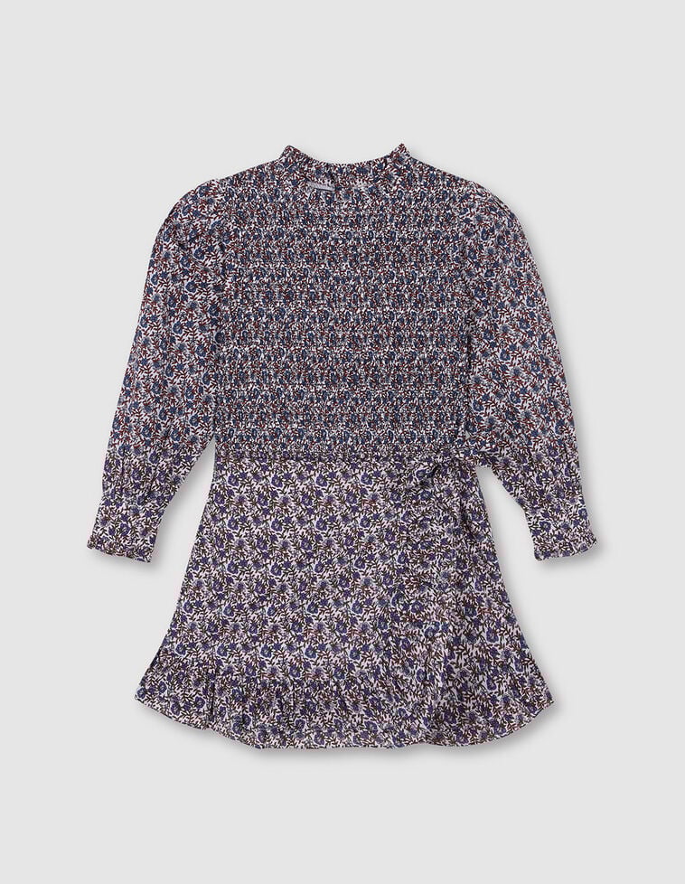 Kleid mit langen Ärmeln und Blumenmuster, in Weiß