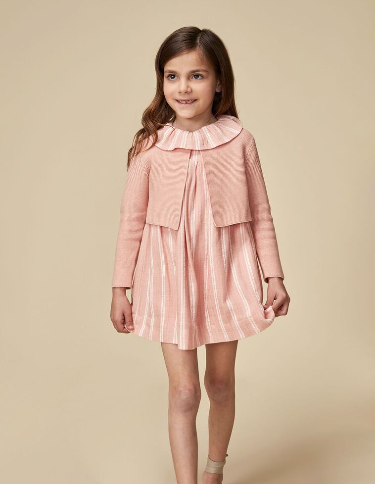 Cardigan court rose en tricot point mousse