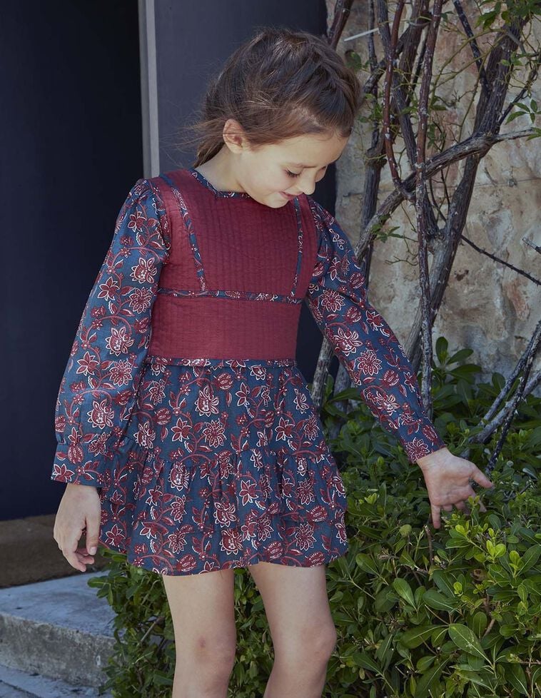 Robe imprimée avec gilet intégré vert pétrole