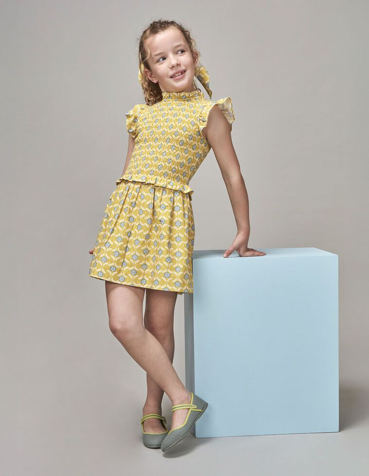 Robe caoutchoutée imprimée verte