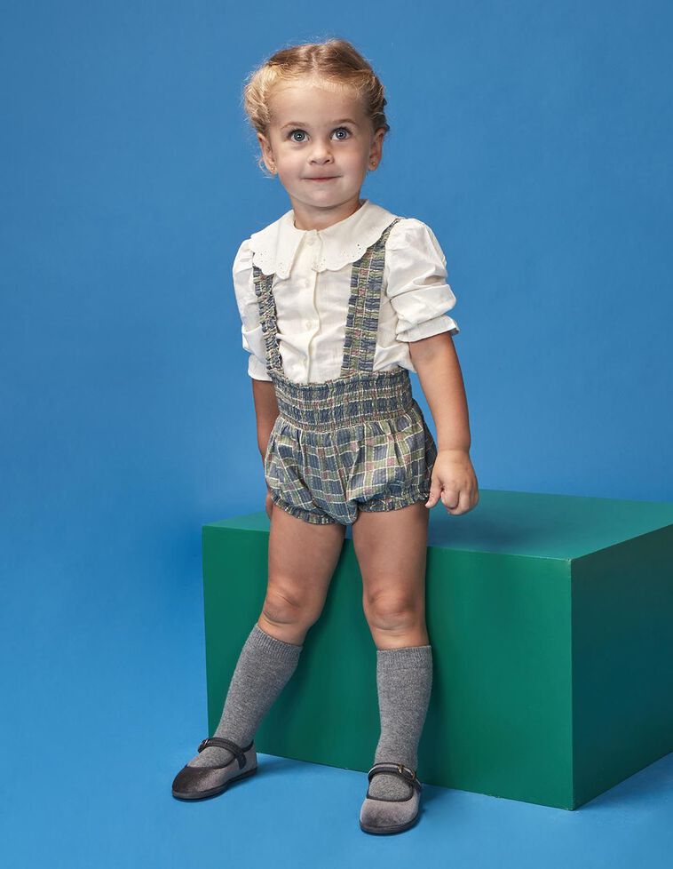 Barboteuse à carreaux bleu clair