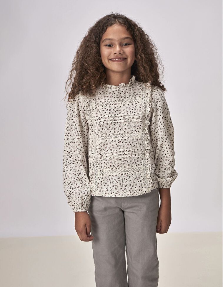 Chemise Imprim&eacute;e Avec Bandes Brod&eacute;es &Eacute;crue