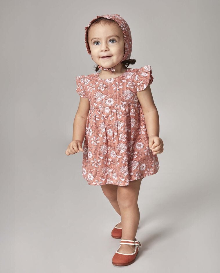 Ensemble robe &agrave; fleurs indiennes rose