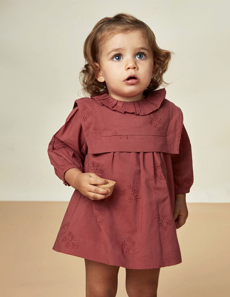 Vestito Tessuto Ricamato Corallo Scuro