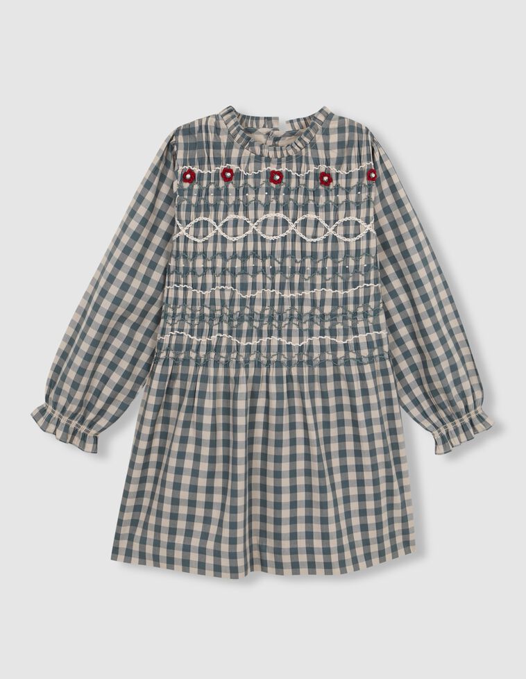 Robe à carreaux avec broderie verte