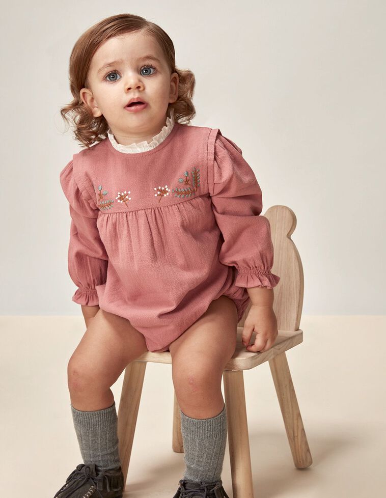 Vestito Con Ricami Rosa Antico