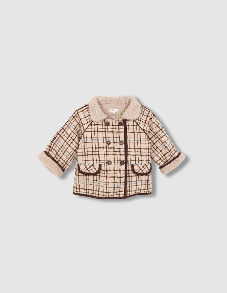 Manteau double boutonnage avec peau de mouton marron clair