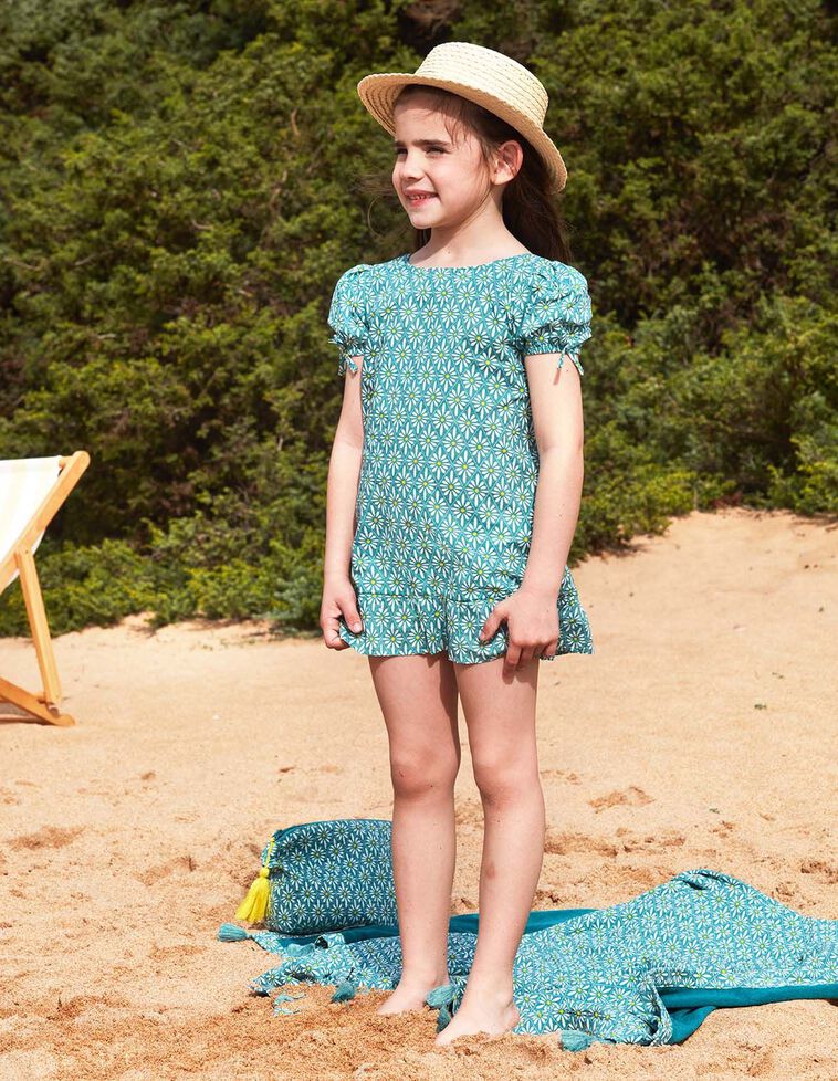 Robe à manches bouffantes avec imprimé d bleu clair