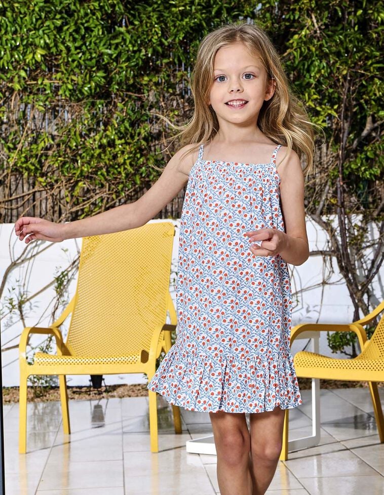 Vestido estampado de alças com borda branco