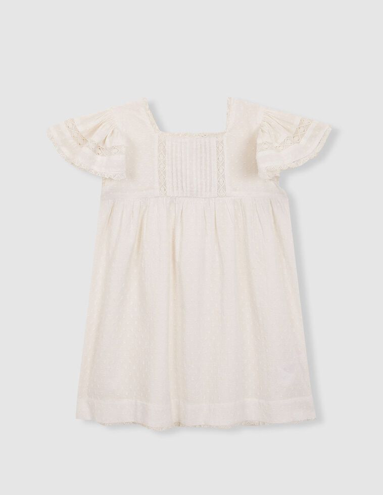 Vestido com dobra e fitas bordadas branco