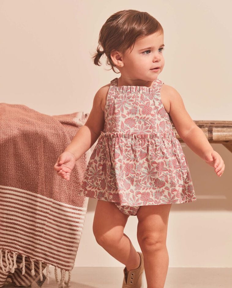 Robe &agrave; fleurs indiennes beige clair