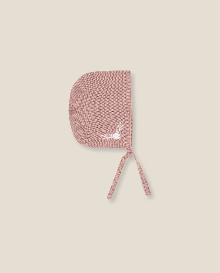 Cuffia rosa in maglia con ricami neonato