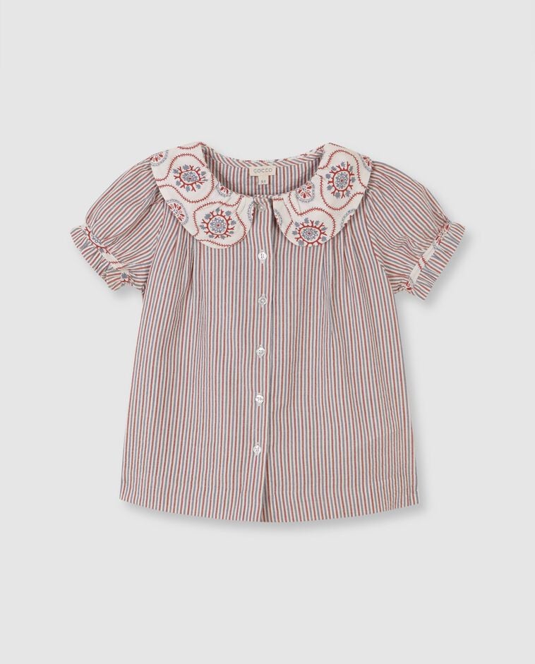 Blouse manches courtes en tissus contrast&eacute;s blanche