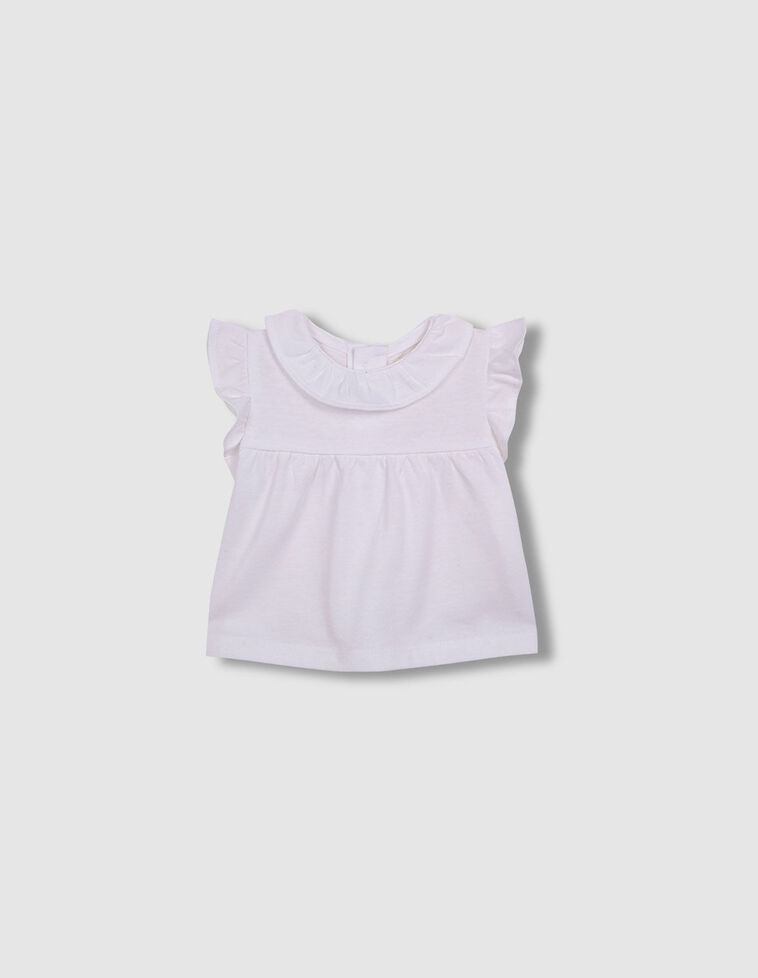 T-shirt col volanté blanc