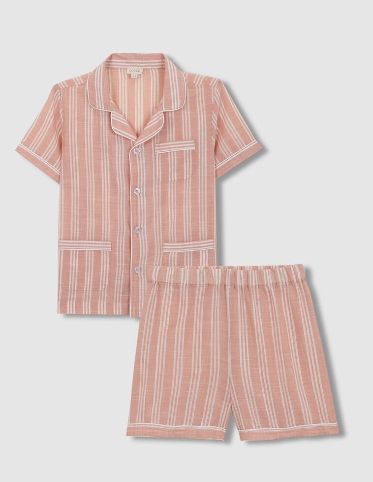 Orangefarbener Kurzarm- Pyjama mit zweifarbigen Streifen