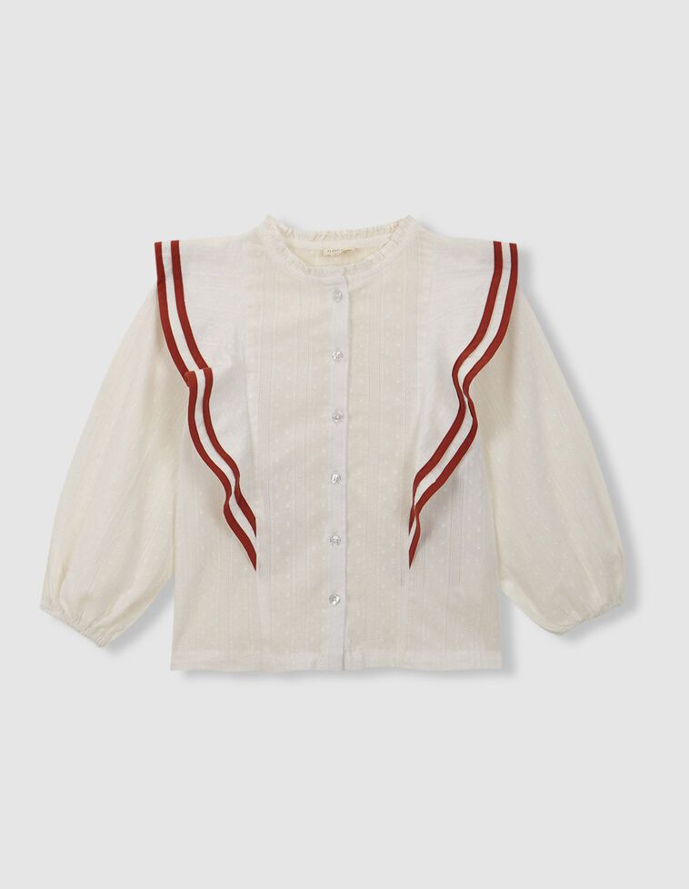 Blouse blanche à volants contrastés