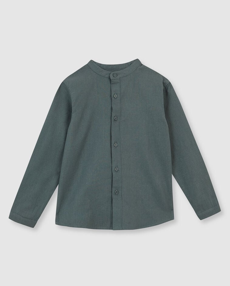 Chemise en lin unie col mao verte